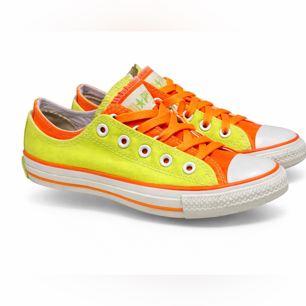 Converse All Stars Unisex Neon Yellow/Orange Double Tongue Sz 5 Women’s/3 Men’s 